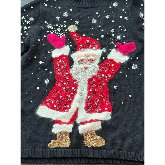 Susan Bristol Christmas Santa Embroidered Sweater Size Medium - Picture 2 of 9